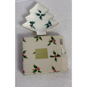 Christmas Tree Dish Mikasa Holly Gold‎ Trim Bone China 6 " Candy